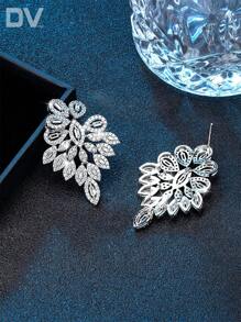 DV JEWELRY 1 对奢华方晶锆石镀铂金吊坠耳环，优雅的女士珠宝礼物，适合约会、婚礼、派对、周年纪念，附赠礼品盒