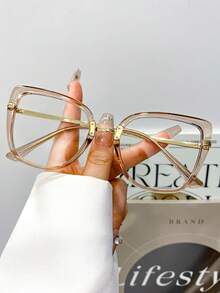 Nuevas gafas de moda retro con montura de ojo de gato, gafas de montura grande y bicolor para mujeres unisex - Caja de champán - Ver 17