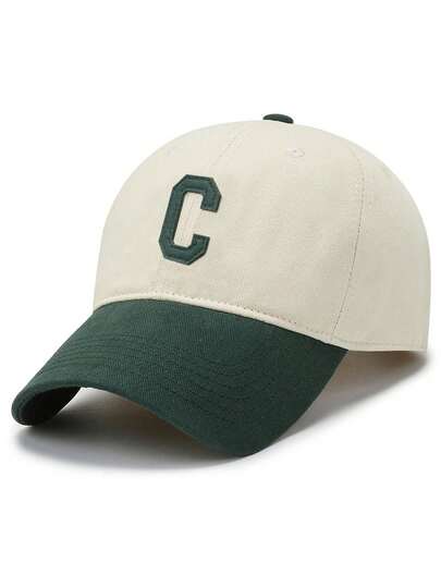 Gorra de béisbol de estilo vintage minimalista con parche de letra verde, gorra de sol para pareja con protección solar para exteriores