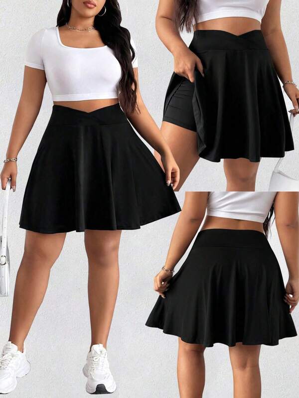 Plus Size Women Casual Solid Color Bez rękawów Wysoka talia Slim Golf Mini spódniczka, Outdoor Sports, Fitness, odpowiednia na lato