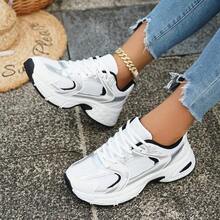 American Retro Contrast Color Running Shoes, Mesh Breathable, Thick Bottom Cushioning, Campus, Street, Daily Wear Template, Running Shoes To Grasp The Relaxation Feeling, 5cm High Casual Shoes - 黑色 - 查看 5