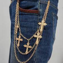 Halloween Punk Multilayer Pants Chain Belt Metal Stars Cross Spider Web - Dây chuyền quần dài đeo chéo ba lớp màu vàng - Xem 1