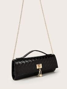 Fashionable Shiny Crocodile Pattern Handbag, Luxury Women's New Party Bag Clutch, Exquisite Long Prom Bag With Hardware Pendant, Suitable For Women To Match With Gorgeous Banquet Dresses, Suitable For Summer Parties, Gatherings, Dinners, Weddings - màu đen - Xem 5
