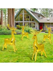 1pc Gold Standing Reindeer Balloon, Large Christmas Reindeer Balloon, Santa Sleigh Reindeer Balloon, Inflatable Standing Reindeer Christmas New Year Party Decor, Suitable For Christmas Decoration On Stairs, Christmas Tree