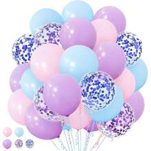 51个/套 美人鱼主题派对气球，10/12英寸紫色、粉色、蓝色乳胶气球，带彩纸屑，适合女孩、儿童、美人鱼主题生日、婚礼、婴儿派对 - 彩色 - 查看 1