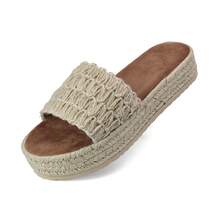 Women Sandals Summer Platform Slide Open Toe Jute Sole Comfortable Wear - cây gai - Xem 4
