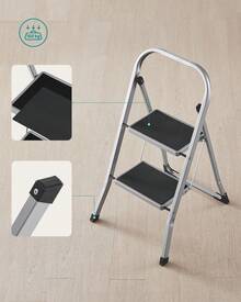 SONGMICS Step Ladder, 2-Step Ladder, Folding Ladder, Lock, Space-Saving Storage, Holds Up To 150 Kg - Grey - View 4