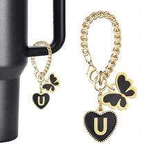 1pc Initial Letter Insulated Cup Accessory, Cup Charm, Fits 30 & 40 Oz Handled Glass Tumblers, Mini Water Bottle Keychain, Streetwear Style, Multi-Color, Wallet Decor, Handbag Charm