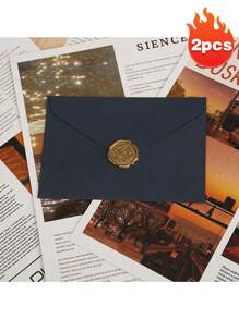 2个素色信封，复古多用途信封，办公信封，婚礼请柬，情书，贺卡，新年朋友礼物，文具，火漆印章 - 彩色 - 查看 14