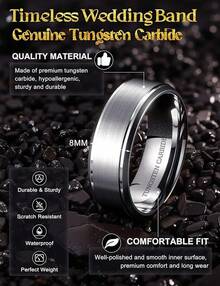 Jstyle 8mm Tungsten Rings For Men Women Hypoallergenic Mens Wedding Band Silver/Black/Gold Engagement Mens Rings, Matte Surface Polished Edge Jewelry Comfort Fit 6-14 - 銀色 - 查看 5