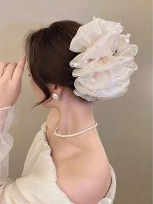 1pc 13cm Bubble Mesh Pearl Style Hair Claw Clip For Women, Elegant Multi-Layer Bow Oversized Hair Claw, Suitable For Daily Use And Wear - Multicolor - View 5