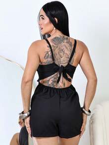 Women's Tailored Jumpsuit With Shorts And Padded Skirt - 黑色 - 查看 4