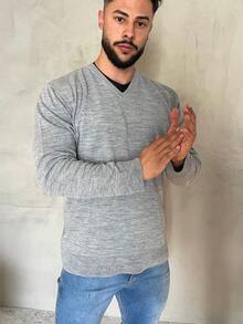 Basic V-Neck Knit Top, Fall/Winter, Regular Fit - Light Grey - View 2