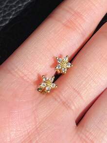 1 Đôi bông tai đính đá Cubic Zirconia thời trang, trang sức dành cho nữ, thích hợp làm quà cưới, đính hôn, kỷ niệm, dự tiệc, quà tặng ngày Valentine. - Vàng - Xem 2