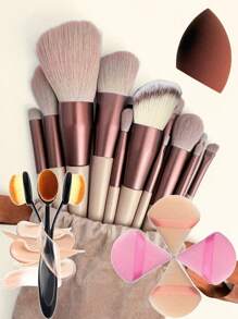 19 Pieces Of Makeup Brush Set (With Drawcord Storage Bag), Including 4 Pieces Of Makeup Powder Puff, Makeup Sponge, Rouge Brush, Foundation Make-Up Brush, Eye Shadow Brush, Contour Brush, Eye Makeup Brush, Soft Hair Makeup Brush, Rouge Brush, Professional Makeup Brush Set, Women's Makeup Brush Set