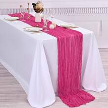 1/5 Pcs Fuchsia Bohemian Cheesecloth Table Runner, Crinkle Cotton Tablecloth, Semi-Transparent Table Cloth For Dining Table, Party, Birthday, Romantic Atmosphere Decoration, Christmas, Halloween, Home Decor - Hot Pink - View 4