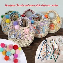1pc Personalized Straw Woven Bag, Ribbon/Pom Pom/Crochet Flower, Fashion Letter Woven Tote Bag, Straw Handbag, Party Gift Bag, Bridesmaid Gift Basket - Multicolor - View 8