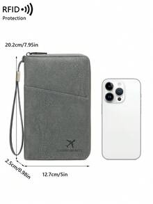 CHARM INFINITE 新款 RFID 防盗刷护照夹，可容纳多本护照，旅行证件收纳包，柔软材质拉链长款护照夹，可拆卸腕带，情人节送给妻子或女友的礼物 - 灰色 - 查看 2
