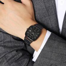 SKMEI 2551 男式现代方形休闲石英腕表奢华古董运动设计合金表壳和不锈钢表带