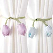 قطعتان من أربطة الستائر الأنيقة والبسيطة ذات التصميم الزهري، أربطة ستائر بتصميم زهرة التوليب، حبال ستائر، ديكورات، أشرطة ستائر غرفة المعيشة الجديدة، أربطة ستائر منسوجة، أشرطة ديكورية للستائر