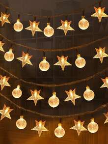4.92ft/9.84ft/19.68ft LED Crystal Ball Star String Lights, Battery Powered Bubble Star Fairy Lights For Home, Garden, Camping, Party, Wedding, Birthday, Yard Decor - Yellow - View 8