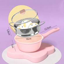 6.3英寸带盖煎锅和炖锅，粉色不粘锅具套装，适用于煎蛋、加热牛奶、蒸包子，单人份，适用于燃气灶和电磁炉 - 粉色 - 查看 4