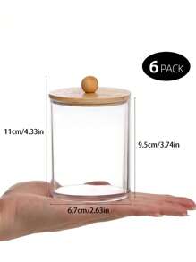 1/2/3/4pcs 10oz Bathroom Organizer Canister, Suitable For Makeup Brushes, Dental Floss, Wipe Pads Dispenser, With Bamboo Lid, Dorm Room, Bathroom Accessories, Room Decor