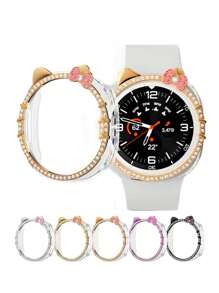 1pc Cute Cartoon Cat & Rose Gold/Silver Watch Case Protector Compatible With Samsung Galaxy Watch 7 FE 6 5 4 40mm 44mm / Watch 5 Pro 45 44mm / Watch6 43mm / Watch4 Classic 46mm, Luxury Rhinestone Jewelry Decorated, Shiny, Protective Cover For Young Fashionable Women