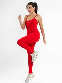 Women's Long Polyamide Fitness Gym Jumpsuit With Thin Straps - 紅色 - 查看 6