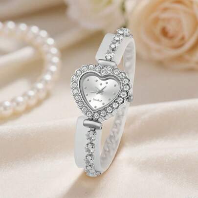 New Women's Watch Bracelet Style Lobster Clasp Strap, Classic Heart-Shaped Zirconia Elegant Versatile Precise Embedded Quartz Watch, Suitable For Daily Life, Business, Party, Back To School Season, Birthday, Anniversary Gifts