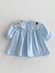 Autumn Baby Girls' Navy Collar Embroidered Long Sleeve Dress - Baby Blue - View 3