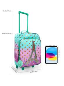 BLING BABIES Maleta de 18 pulgadas, con patrón de torre en degradado y dorado, con función de brillo en la oscuridad, adecuada para escapadas de fin de semana - Multicolor - Ver 3