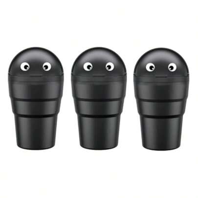 3Pack Portable Car Trash Bins Compact CupShaped Design Cute Black Storage Bins For Car Use Leakproof Garbage Containers With Lid Easy To Empty Dimensions: 3.7x6.65 Inches