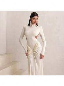 2025 Summer New Women's High-Neck Temperament Slim Sexy Backless Solid Color Long Dress - 杏色 - 查看 3