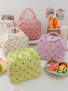1 Stück süße Erdbeermuster Lunch Tragetasche aus Cord, isolierte Lunch Box Tasche mit großem Fassungsvermögen, Bento Tasche mit Fächern, wasserdichte Kühltasche, multifunktionale isolierte Lunch Box, wiederverwendbare Kühltasche für Getränke, Picknicktasche - Verschiedenfarbig - Übersicht 2