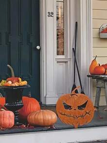 1pc Halloween Pumpkin Silhouette Wooden Garden Stake, Outdoor Pumpkin Party Decor, Suitable For Halloween, Christmas And Easter Decorations, Yard, Lawn, Patio And Haunted House Accents