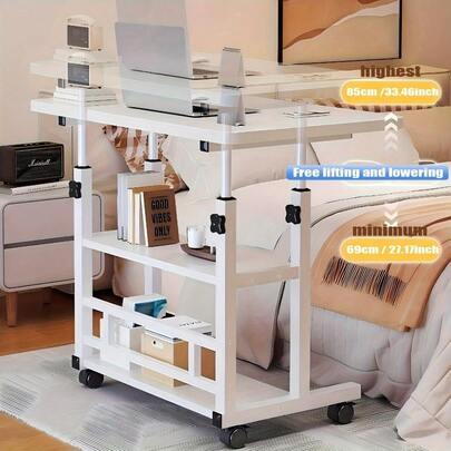 40*60cm Adjustable Height Standing Desk 24.8"-36.6", Mobile Computer Table With Universal Wheels, Stable And Comfortable Gaming Table, Durable Solid Wood Furniture, Easy To Assemble Folding Table, Spacious Study Table, Suitable For Home Office, Sofa Side