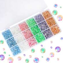 18-Compartment Resin Colorful Diamond Decoration Box, Mixed Size 3mm, 4mm, 5mm Transparent AB Colored Round Diamonds For DIY Phone Case Accessories - Blue, White, Pink, Green, Purple, and Yellow - View 3