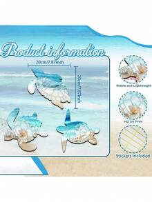 3 piezas de decoración de pared de tortuga de madera - Arte de pared de tortuga marina - Decoraciones de pared de baño de playa oceánica - Arte de pared de vida marina para decoración de baño interior, exterior, oficina - Multicolor - Ver 6