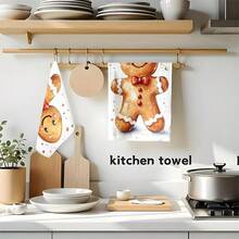 1set/2 Pieces /100 Pieces Christmas Gingerbread Man Patterned Kitchen Towels And Dishcloths, Suitable For Interior Decoration In Restaurants, Kitchens And Bathrooms, As Well As Party Decoration. They Can Be Given As Festival Gifts