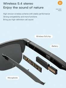 Wireless Smart Sound Multi-Function Bluetooth Glasses, With Wireless Calling, Music Playback, HIFI Sound Quality, High-Definition Lenses, Touch Control, Long Battery Life, Unisex Design And Rechargeable Technology Wireless Smart Glasses Headphones