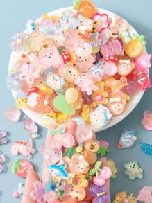糖果卡通饰品套装，适用于 DIY 工艺品手机壳、钥匙扣、耳环、项链、彩色熊兔子蝴蝶结花心饰品、樱桃鲨美人鱼鞋饰品，各种卡通配饰，适合男孩、女孩和女士的生日礼物