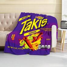 1PC Creative TaKis Snack Packaging Pattern Flange Velvet Blanket, Machine Washable, Soft And Comfortable, Lightweight Wool Blanket, Comfortable Air Conditioning Blanket, Home Decoration, Suitable For Four Seasons, Friend Gift, Suitable For Sofa, Bed, Car, Office, Camping, Travel, Outdoor, Suitable For Giving To Family And Friends. - Multicolor - View 7