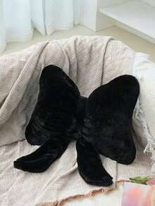 装饰蝴蝶结抱枕，柔软可爱的蝴蝶结装饰靠垫，适用于床、沙发和卧室，4个必备家居装饰抱枕，生日礼物，圣诞装饰，婚礼上送给家人和朋友的完美礼物 - 黑色 - 查看 2