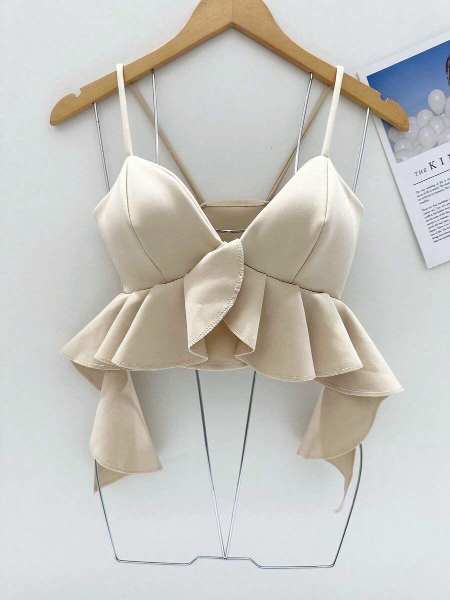 Women's  Crop Top With Ruffles And Padded Cups - Màu be - Xem 1