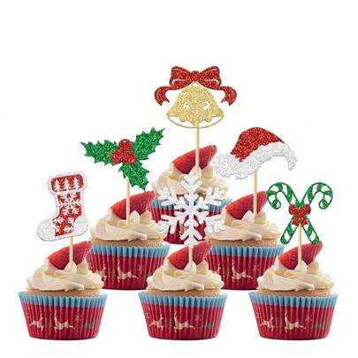 12 Stücke Weihnachts-Kuchendekoration, Weihnachtsparty Dekorationen, geeignet für Weihnachtsbaum, Weihnachtsmann Kuchendekoration