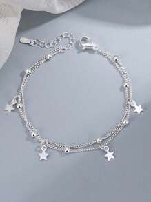 Silver Minimalist Double Layer Star Bracelet Chain Shining Adjustable Bracelet Women's Jewelry Suitable For Daily Wear