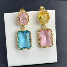 Aretes de colores caramelo, hermosos aretes de cristal barroco multicolor, aretes de diseño asimétrico arcoíris, joyería de moda y encantadora para mujeres, un regalo de Navidad precioso y delicado - arcoíris - Ver 8