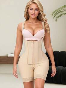 Colombian High Compression Faja For Women Full Body Postpartum Shaperwear Tummy Control Butt Lift Breathable Slimming Girdle - 米色 - 查看 5