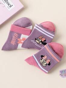 Disney 3/6双装米妮图案袜子，可爱卡通过膝袜（女童款），韩版短袜（男童款），幼儿婴儿袜，秋冬季 - 彩色 - 查看 6